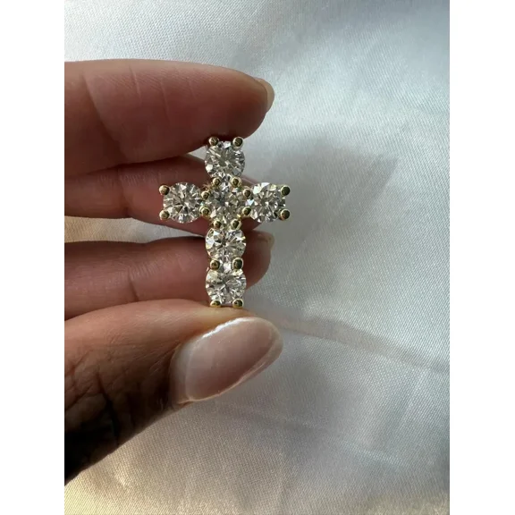 2Ct Round Cut Lab Created Diamond Cross Pendant Free Chain 14k White Gold Plated
