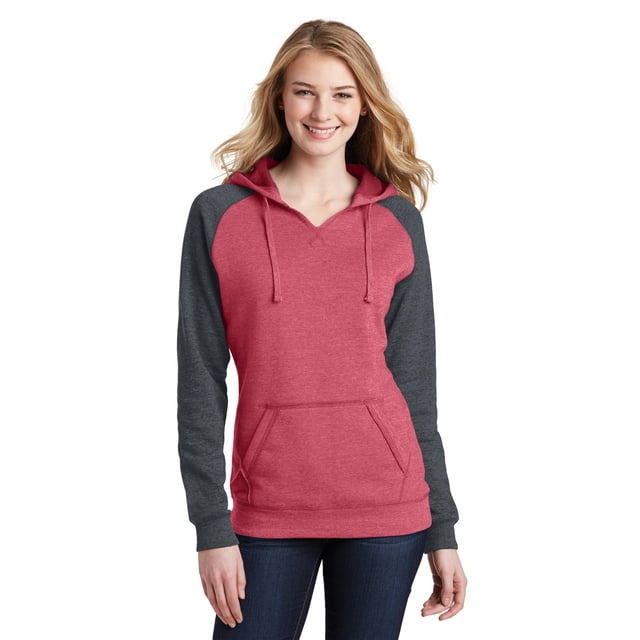 District & 174; Sweat à Capuche Raglan Léger pour Femmes. Dt296 XXL Rouge Chiné / Charbon Chiné