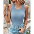 thumbnail image 3 of CHICME Womens Built in Bras Tank Tops Sleeveless Casual Shirts Racerback Ribbed Tank Top Misty Blue-L, 3 of 8