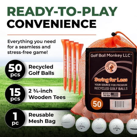 GOLF BALL MONKEY CHEAP RECYCLED GOLF BALLS FOR CALLAWAY 50 MIX WHITE – GOOD CONDITION – FOR CALLAWAY SUPERSOFT, SUPERHOT, WARBIRDS, DIABLO, CHROMESOFT & HEX TOUR SOFT W/ TEES AND MESH BAG