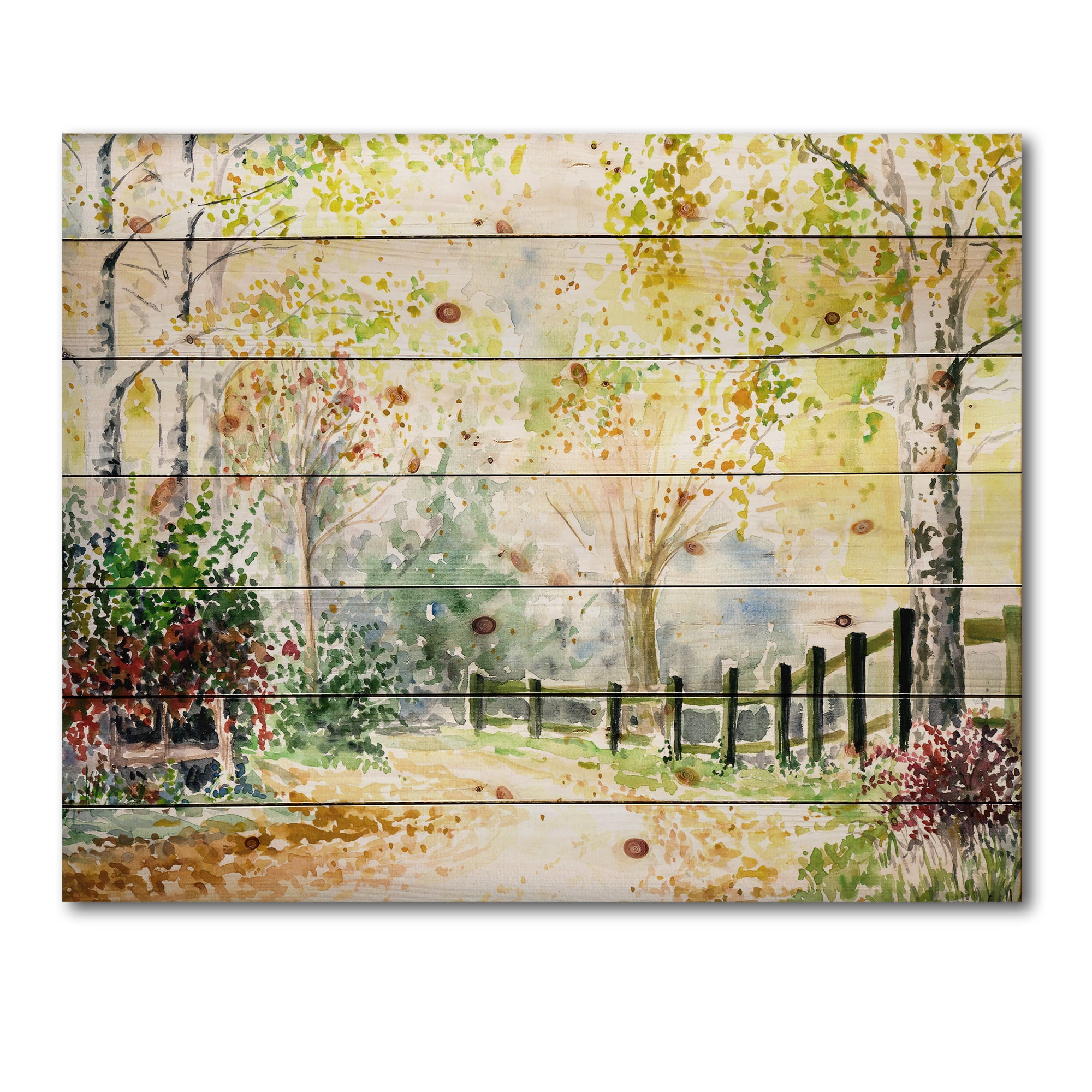 Designart 'Autumn Countryside The Afternoon Landscape' Traditional Print on Natural Pine Wood