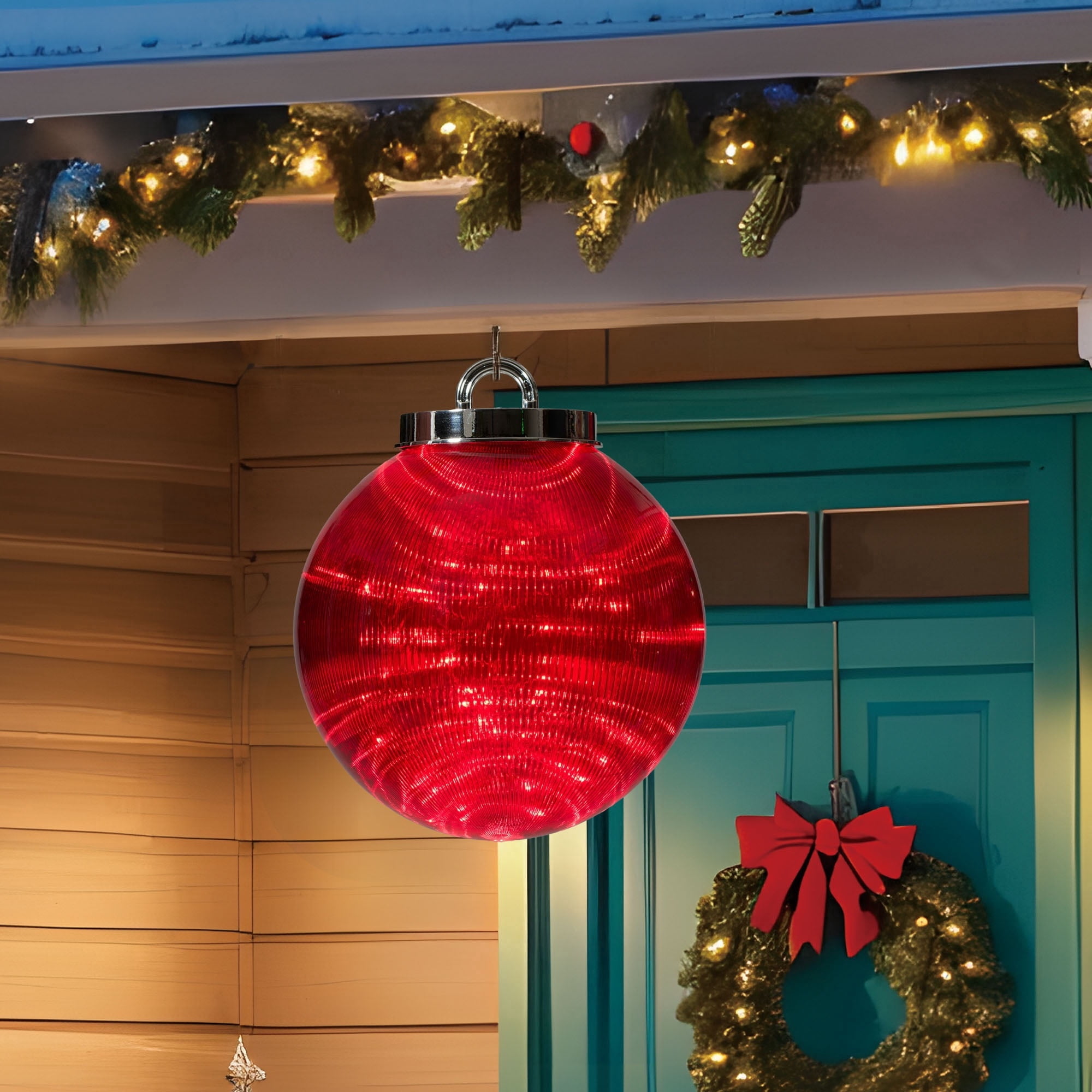 Indoor/Outdoor LED 8-Function Shatterproof Christmas Ornament Decoration with 100 LED Lights, Red, 11.8", by Holiday Time