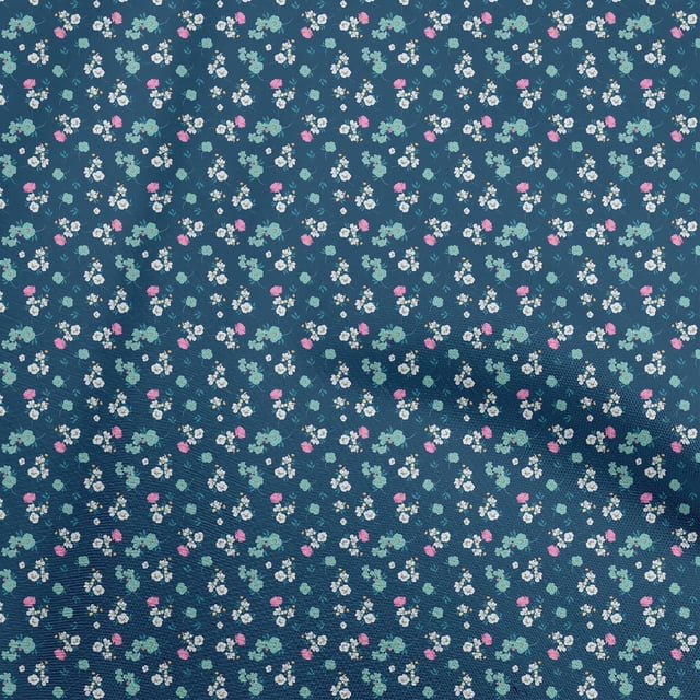 oneOone Rayon Blue Fabric Floral Ditsy Fabric For Sewing Printed Craft Fabric By The Yard 56 Inch Wide