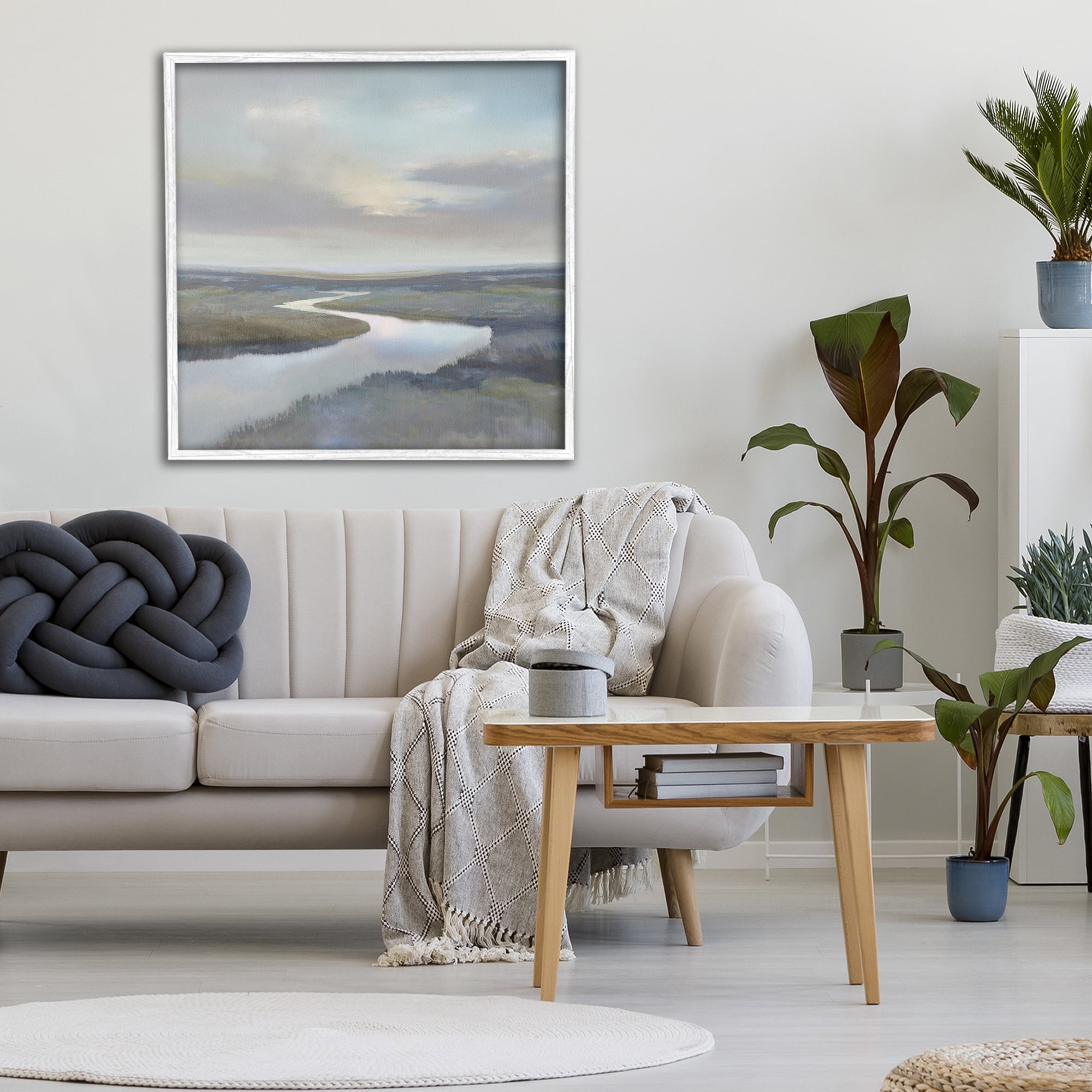 Stupell Industries Calm Riverbend in Greys White Framed Giclee Art, design by Christy McKee