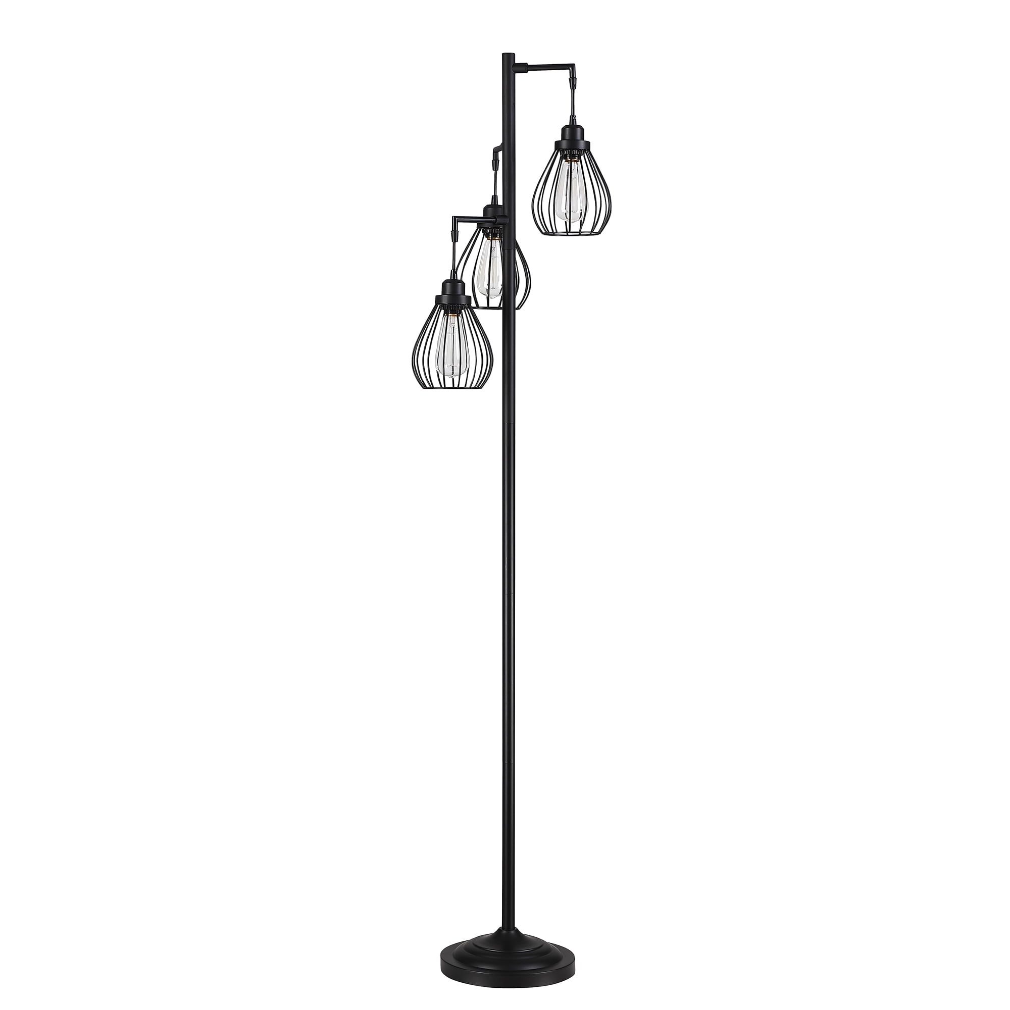 69" Industrial Floor Lamps for Living Room, Metal Dimmable Standing Tree Floor Lamp with and Hanging Steel Cage Shade