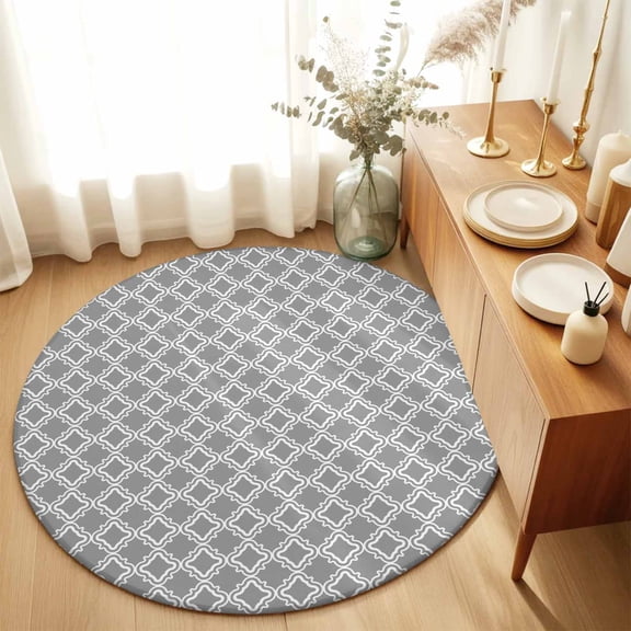 Round Rugs 3Ft, Dark Grey Morocco Round Area Rug Washable Indoor Throw Carpet, Modern Abstract Classic Geometric Small Non Slip Circle Rug for Bedroom Living Room Home Decor Aesthetic