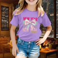 thumbnail image 2 of Shirts for Girls Round Neck Girls' Short-Sleeve Shirts and Tops Letter Graphic Print Fashion Casual Funny Tees Little Girls Clothes 6-7 Years（Purple）, 2 of 4