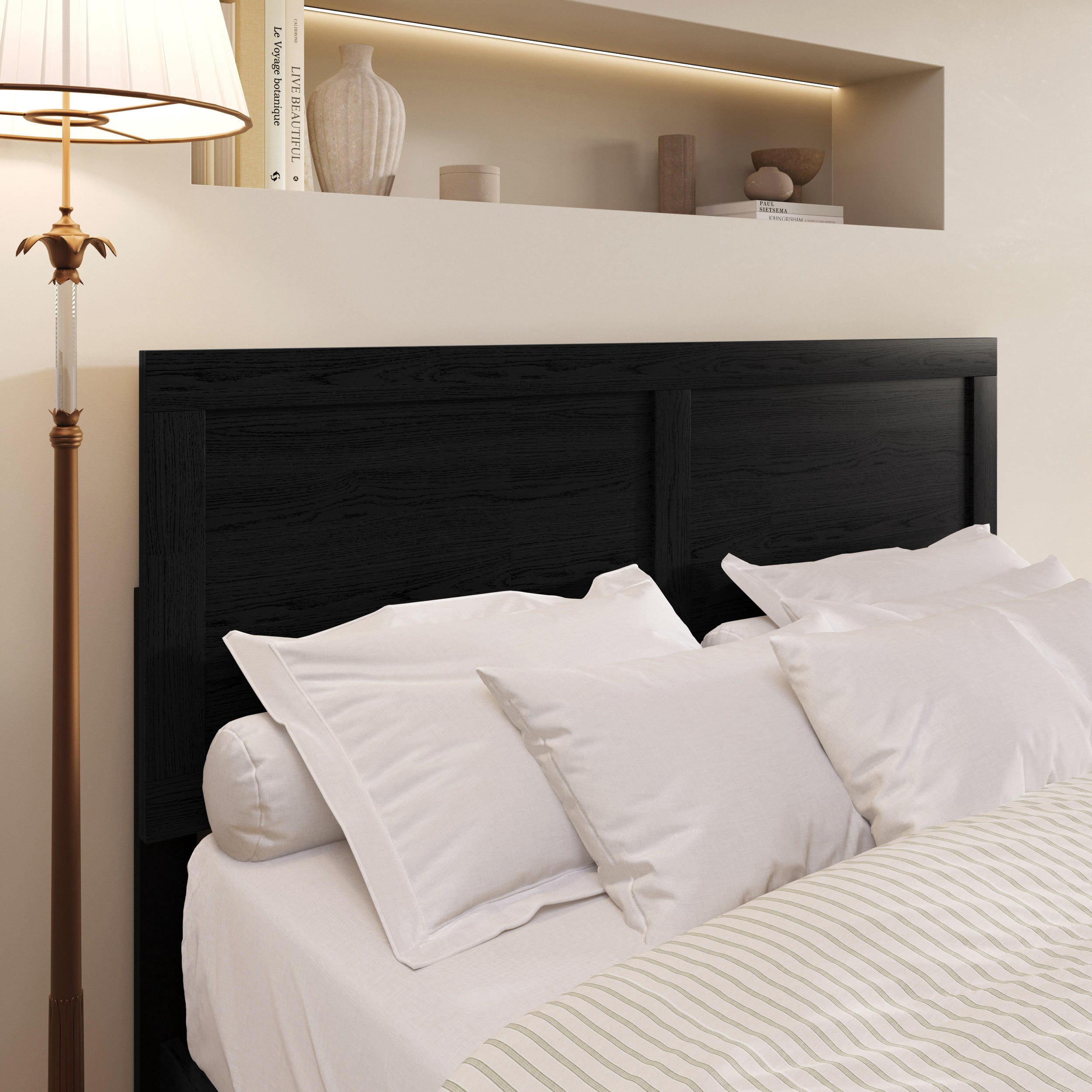 Home Design Yakima Full Headboard with Farmhouse Design, Black, Adjustable Height, Easy Assembly