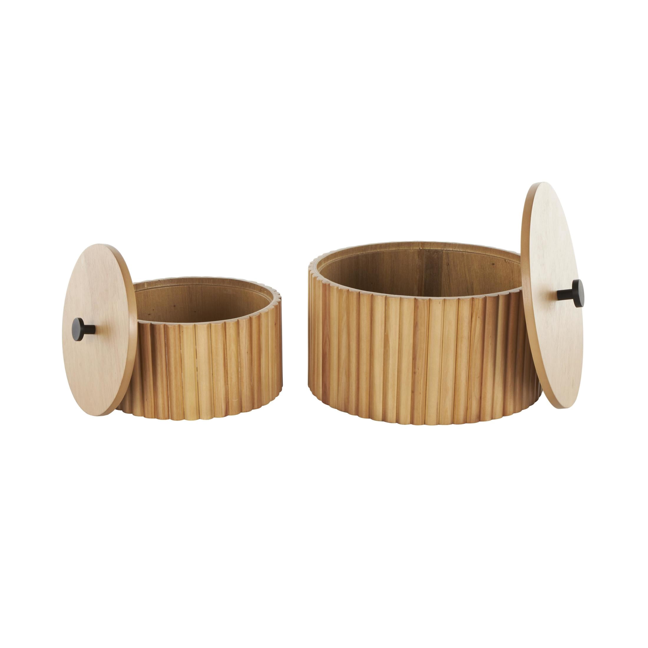 DecMode Handmade Slatted Brown Wooden Decorative Box with Lids, 2 Count