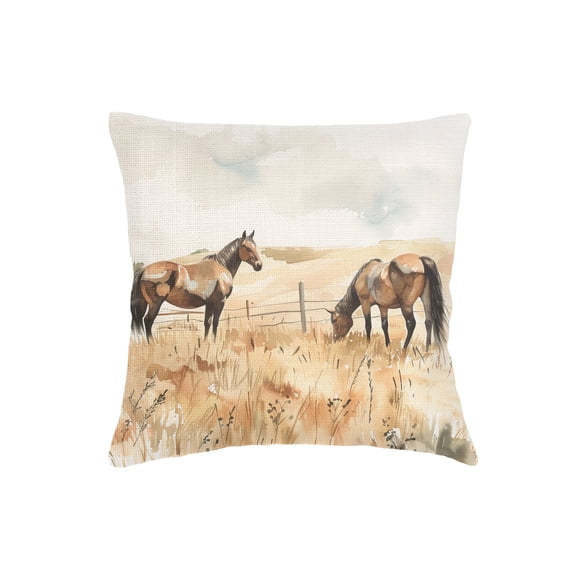 Horse Pasture Linen Pillow 20x20 20x20 / Cover Only