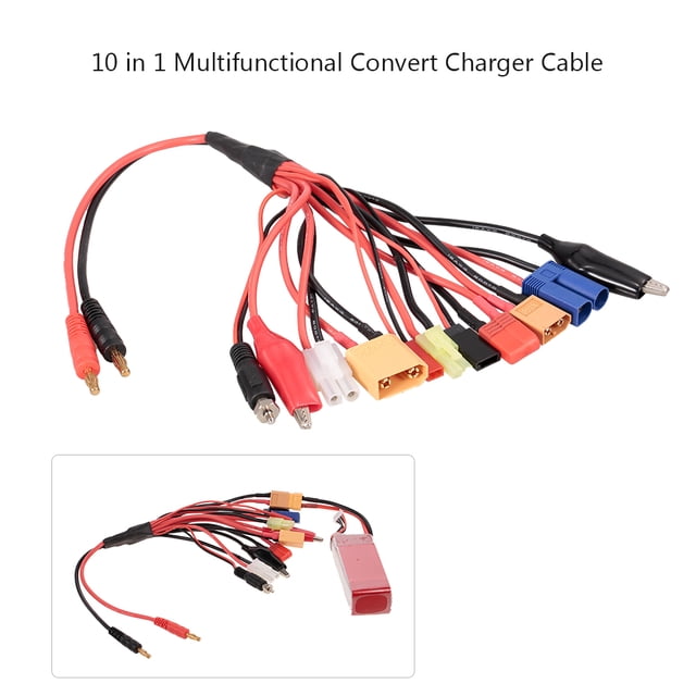 Riwcyla 10 in 1 Lipo Battery Multi Charging Convert Cable Replacement for HSP Redcat 4WD Tamiya Axial SCX10 D90 HPI Remote Control Car Drone