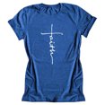 thumbnail image 1 of Femmes T-Shirt Col Rond Manches Courtes T-Shirt Blouse Décontracté Lettre Tee Top, Bleu, XXL, 1 of 7