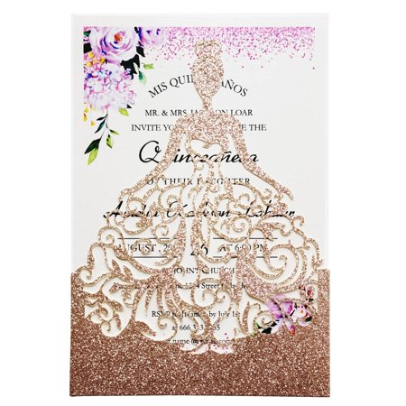 Rose Gold Glitter Quinceanera Invitation Kit - 20 Elegant Laser Cut Cards with Envelopes for a Magical Birthday Celebration, Perfect for Princess-Themed Parties