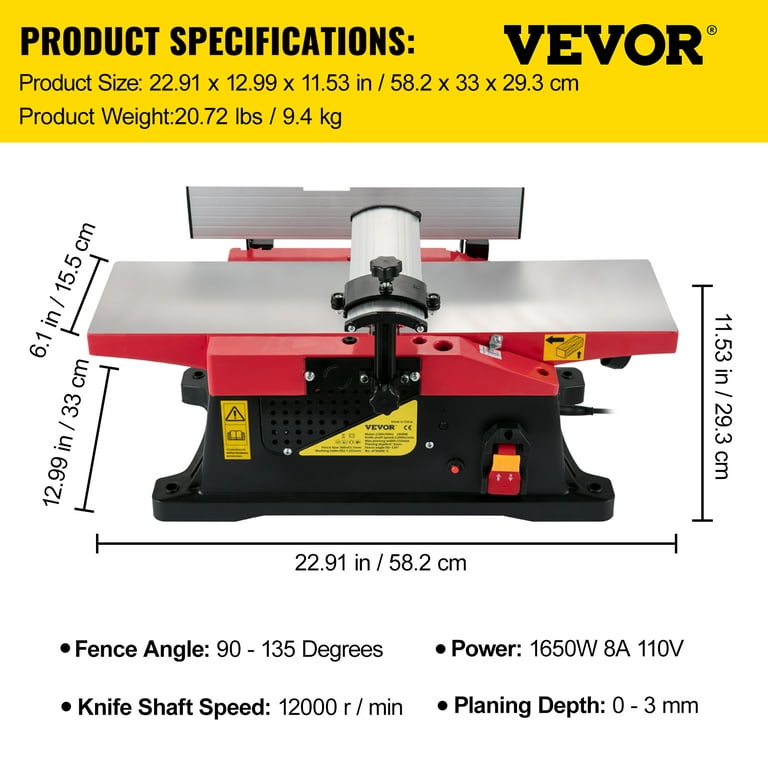 VEVOR Electric Hand Planer, 3-1/4 width Corded Electric Hand Planer, 16500  RPM High-Speed Powerful Electric Handheld Planers for Woodworking, Wood  Chamfer DIY, Smooth Finish Carpentry Tool, FCC-SDoC