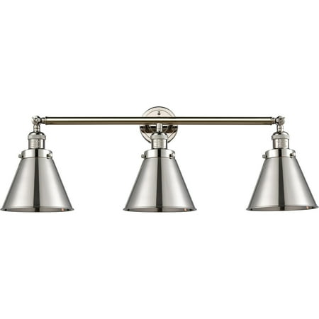 

Polished Nickel Tone Bathroom Vanity 32 Wide Steel/Cast Brass Medium Base LED 3 Light Fixture