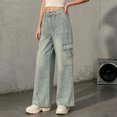 thumbnail image 6 of Levmjia Women's Cargo Jeans Wide Leg Denim Pants High Waisted Baggy Trousers with Zipper Fly Button Pockets Vintage Wash Streetwear Loose Fit, 6 of 6
