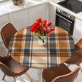 thumbnail image 2 of Round Table Cover 36-44 Inch Blue Brown Checked Waterproof Reusable Table Cloth Round Fitted Vinyl Tablecloth with Elastic Edged for Parties Outdoors, Beige Buffalo Plaid Farmhouse, 2 of 9