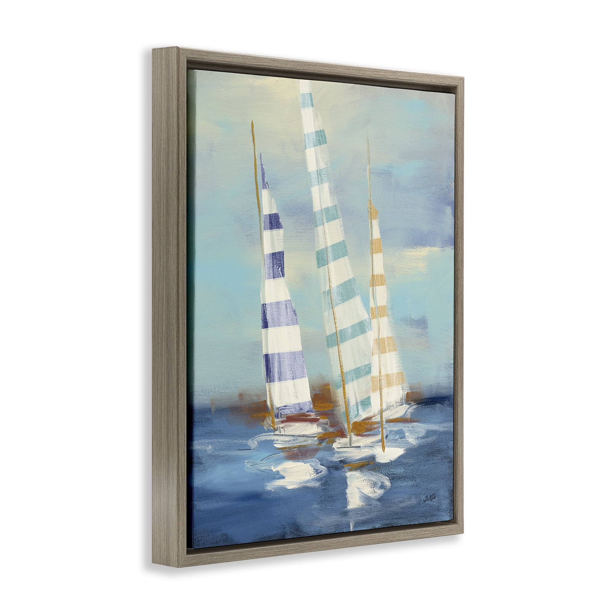 Stupell Industries Summer Regatta Boats Transportation Painting Brown Floater Framed Canvas Art Print Wall Art, 25 x 31