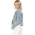 thumbnail image 2 of Cali1850 Women's Casual Denim Crop Jacket Doodle Print Button Down Raw Cut Hem Long Sleeve Jean Trucker, 2 of 4