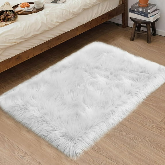 Soft White Fur Area Rug 19.7x31.5inch Shaggy Fluffy Rugs Long Plush Carpet Floor Mat