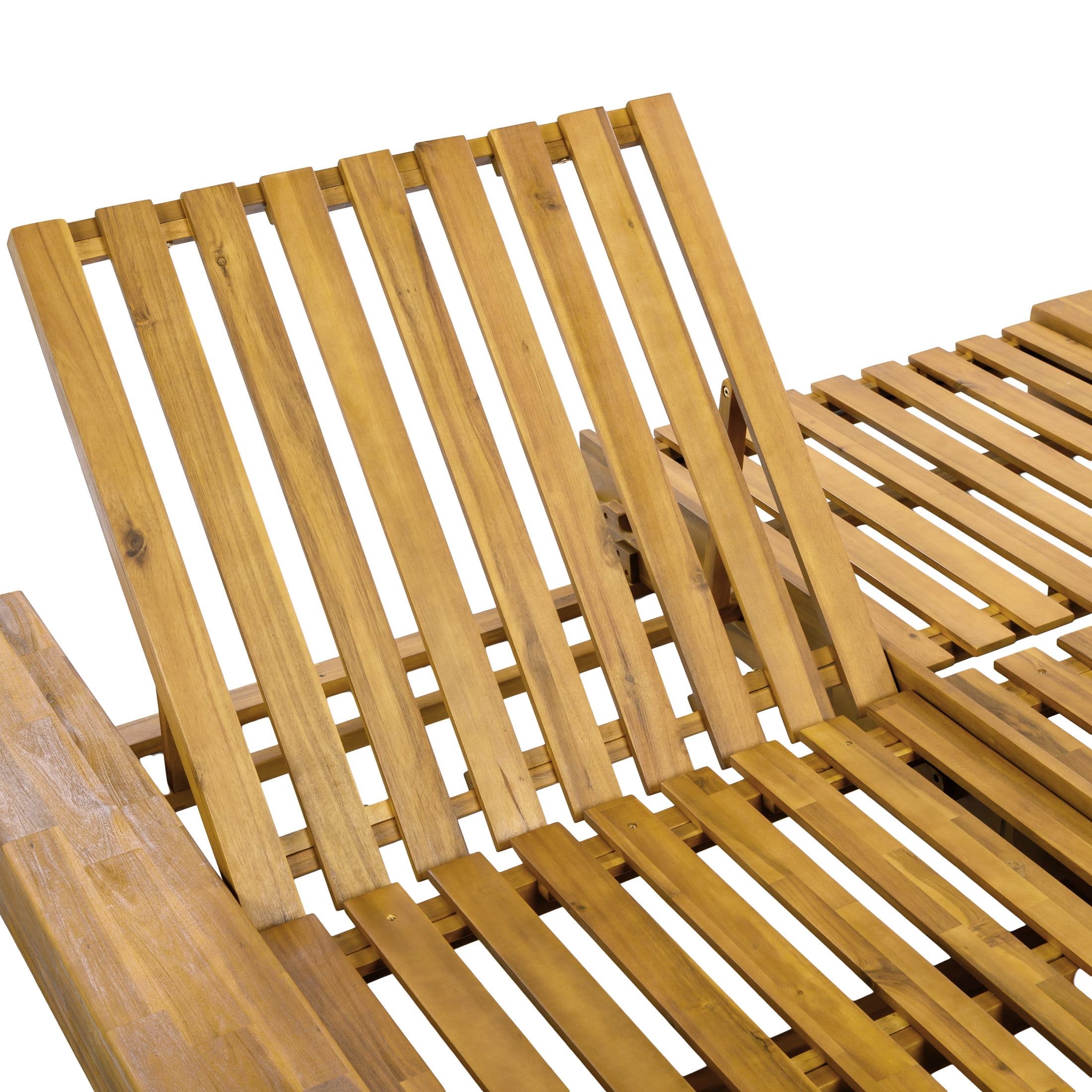 Christopher Knight Home Outdoor Double Chaise Lounge, Acacia Wood Frame, 4 Position with Adjustable Back, Teak