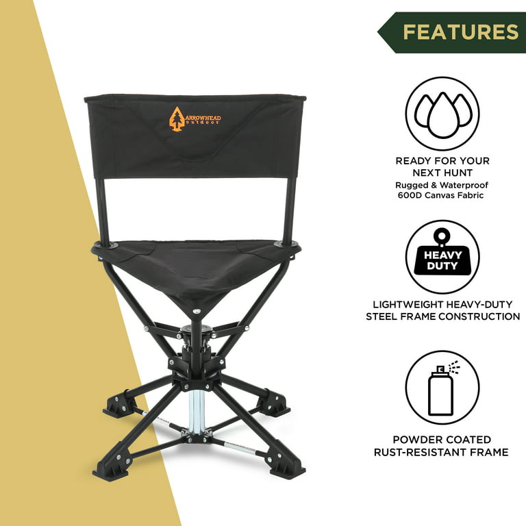 Arrowhead Outdoor 360 Degree Swivel Hunting Chair Stool Seat, Perfect for Blinds, No Sink Feet, Supports Up to 450lbs, Carrying Case, Steel Frame.