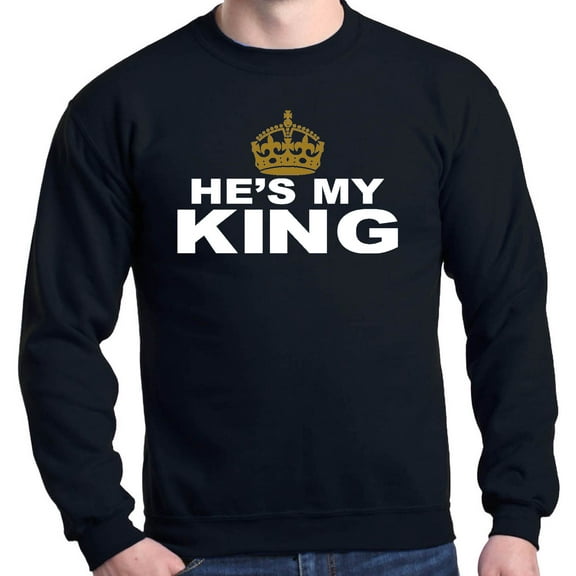 Shop4Ever Men's He's My King Matching Couples Crewneck Sweatshirt Large Black