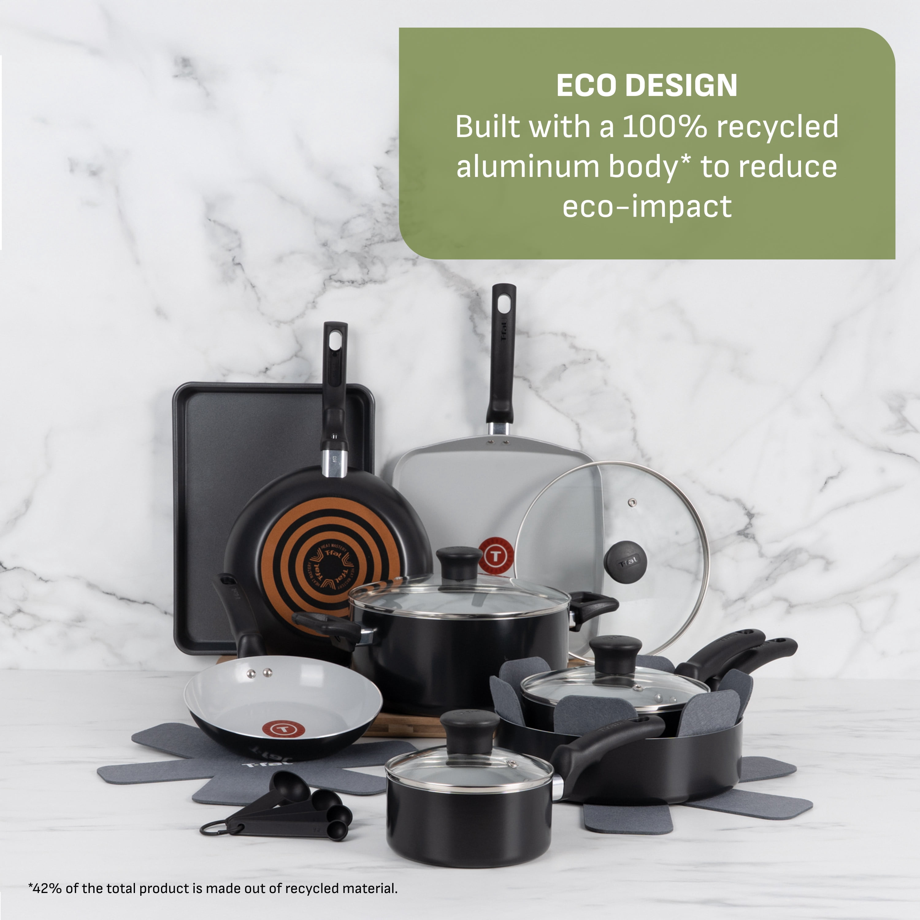 T-fal Kitchen Solutions Ceramic, 22 Piece Cookware Set, Black