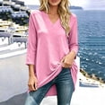 thumbnail image 2 of hoksml Women's 3/4-Sleeve Tunic Tops, V Neck Notch Neck Casual Blouses, Loose Fit Longline Shirts with Side Slits for Daily Office Wear, 2 of 5