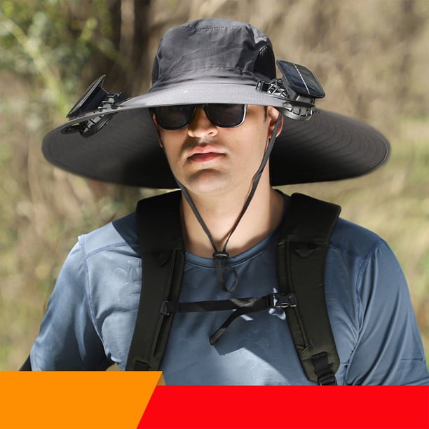 Luzes Solares Al Aire Libre Amplio Sombrero de Pesca Al Aire Libre Del Ventilador Del Sol Sombrero Del Sol de los Hombres con 2 Sombreros de Pesca de Ventiladores Del Sol Y 3 Sombreros de Ventilador A