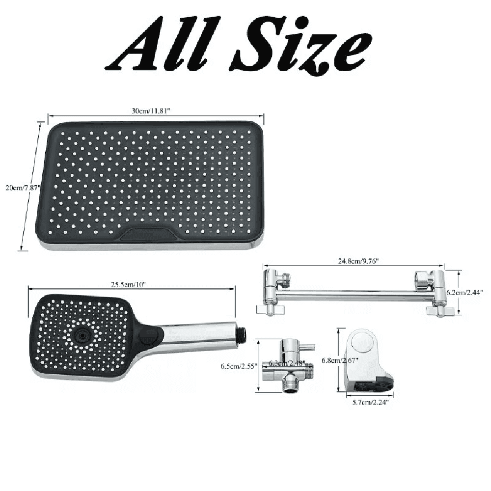 13-Inch Chrome Rainfall Shower Head with 4-Mode Handheld Spray & Adjustable Arm