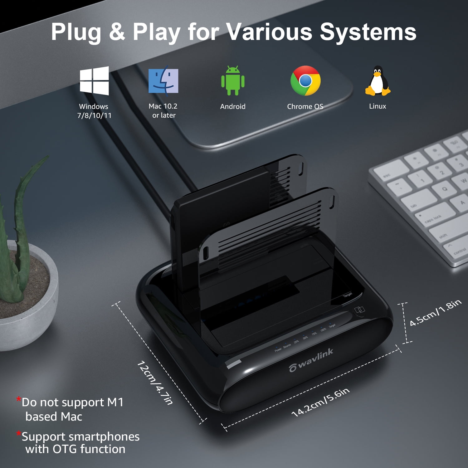 Wavlink External Hard Drive [ 2x16TB ] Dock, 5Gbps USB 3.0 to SATA I/II/III Dual Bay Hard Drive Adapter with Offline Clone Function