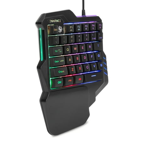 ENHANCE One Handed Keyboard Mini Gaming Keypad - 7 Color LED Backlit , Programmable Keys , Ergonomic Wrist Pad and Braided USB Cable - Great for eSports FPS & Action (Best Gaming Keypad For Fps)