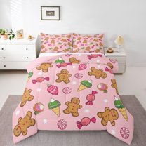 Homewish Cartoon Gingerbread Man 3 Pieces Queen Comforter Set for Kids Children Teens,Merry Christmas Ultra Soft Bedding Sets,Happy Xmas Bedding Comforter Set Breathable,Ultra Soft Home Decor