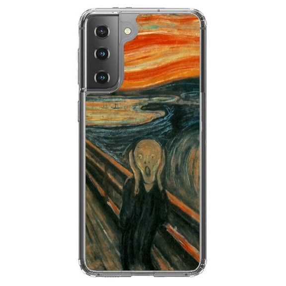 DistinctInk Clear Shockproof Hybrid Case for Galaxy S21 5G (6.2" Screen) - TPU Bumper, Acrylic Back, Tempered Glass Screen Protector - Edvard Munch The Scream - Classic Art