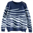 thumbnail image 1 of Suéter Informal de Cuello Redondo y Larga para Mujer, Otoño e Invierno, con Rayas en Contraste y Botones en los Hombros Azul Marino L, 1 of 6