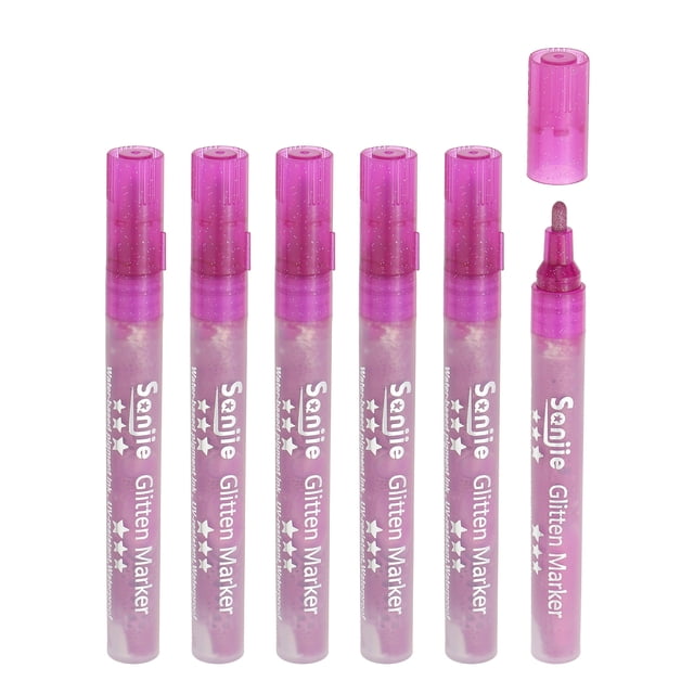 Unique Bargains Metallic Marker Pens, 6 Pack Paint Pens Shimmer Colored Markers Shine Art Marker Pen, Rose Red