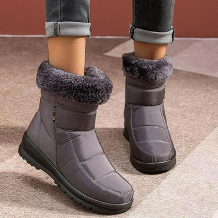 

Yinguo Women Snow Boots Autumn And Winter Fashion Solid Plush Warm And Non Slip Comfortable Side Zipper