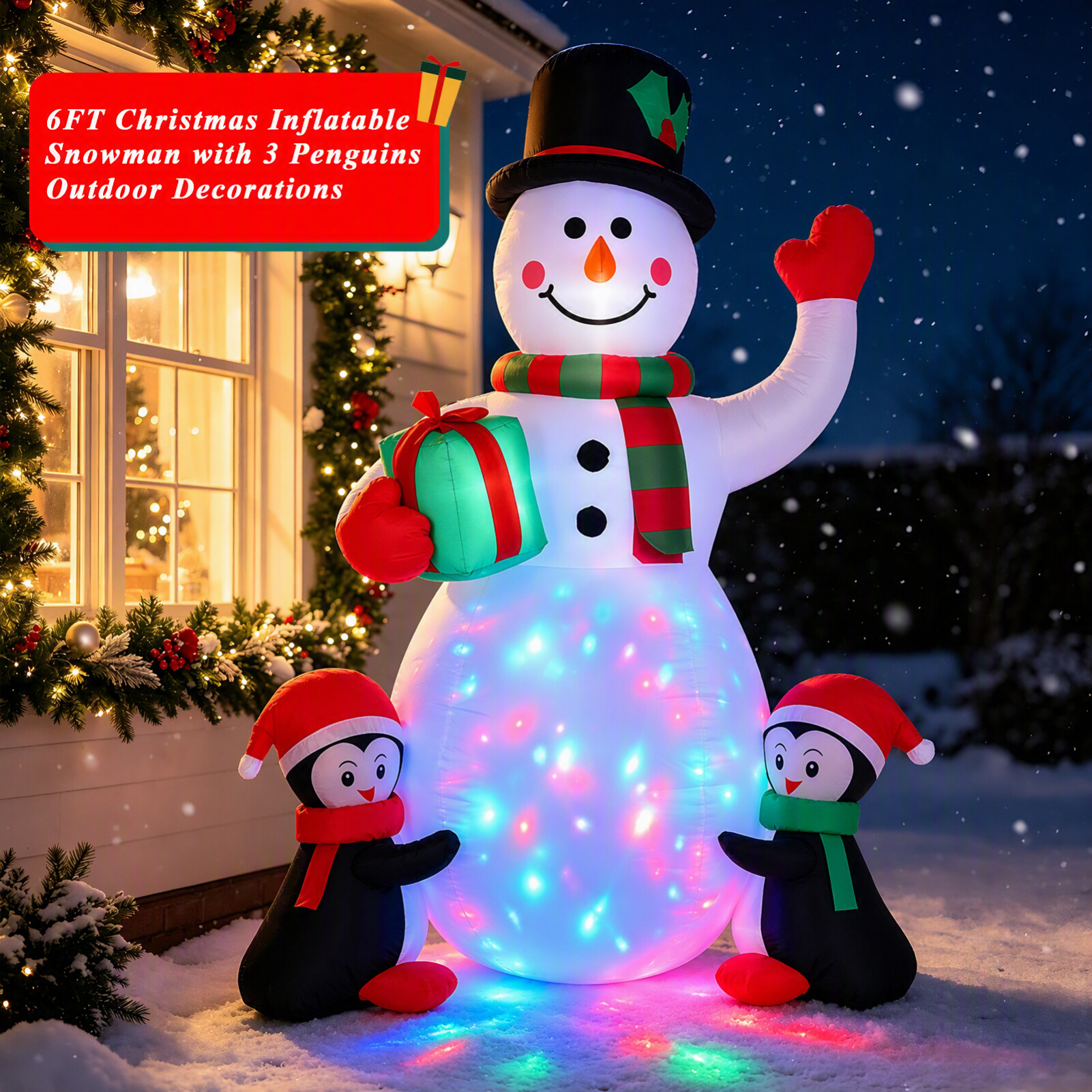 Justpe 6.5-Foot Christmas Inflatable Snowman with Penguins photo 7