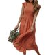 thumbnail image 4 of VISgogo Vestido de verano de color sólido para mujer, cuello redondo, manga corta con mosca, falda plisada en el pecho, falda para pastel VISgogo  moda, 4 of 6