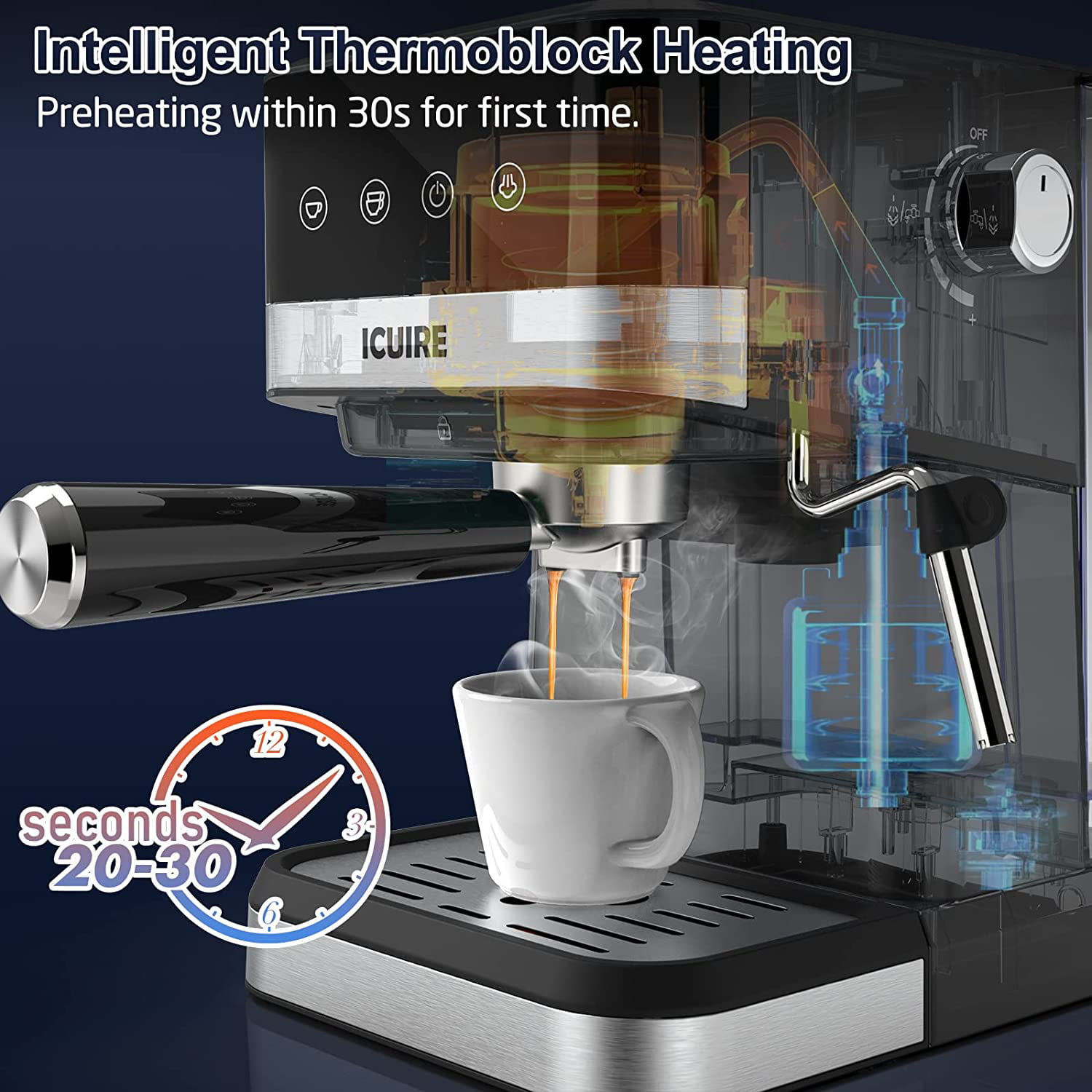 XiVue Household Espresso Coffee Maker Semi Automatic Coffee Machine Pump  Type Coffee Machine Manual Fancy Coffee 220V (50Hz) 1050W 20Bar Pressure