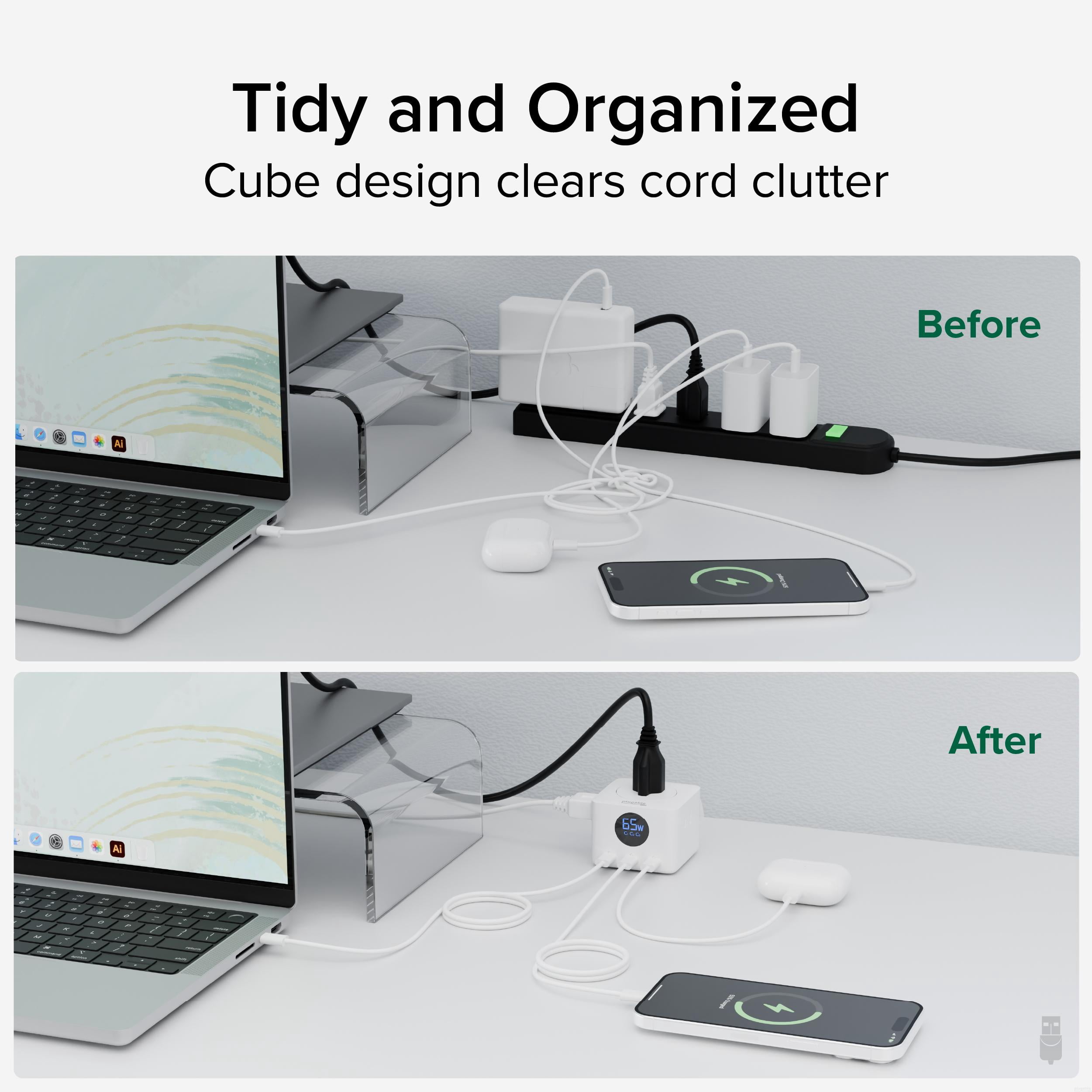 Plugable 67W USB C Power Strip, USBC Charging Station Extension Cord with Multiple Outlets