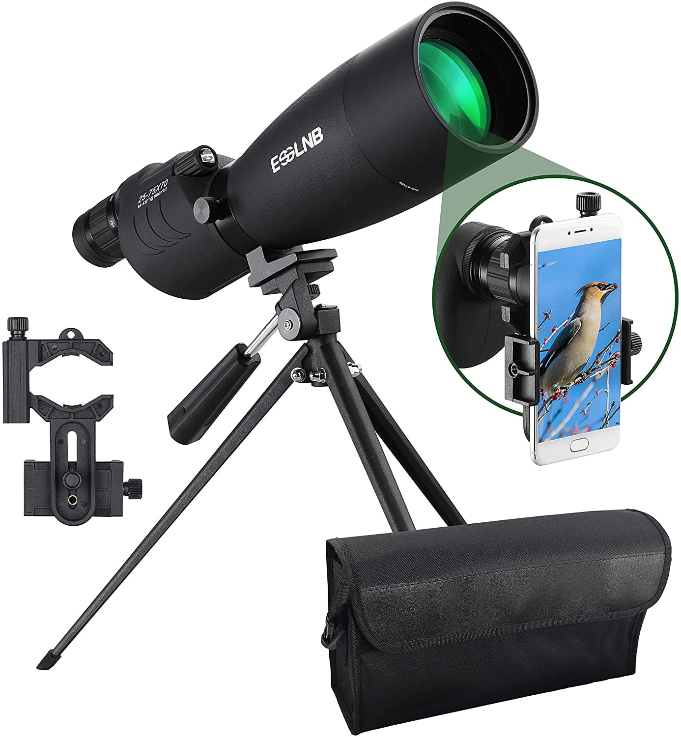 ESSLNB Spotting Scope with Tripod and Phone Adapter BAK4 2575X70 FMC