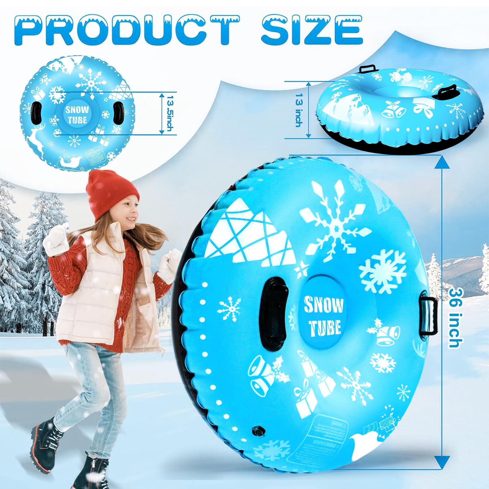 GMZW Snow Tube, 2 Packs for The Whole Family Inflatable Snow Sled for Kids and Adult, Thickened Heavy Duty Hard Bottom Sleds for Snow with Handles, Winter Toys for Outdoor Sledding Snow Tube Sports