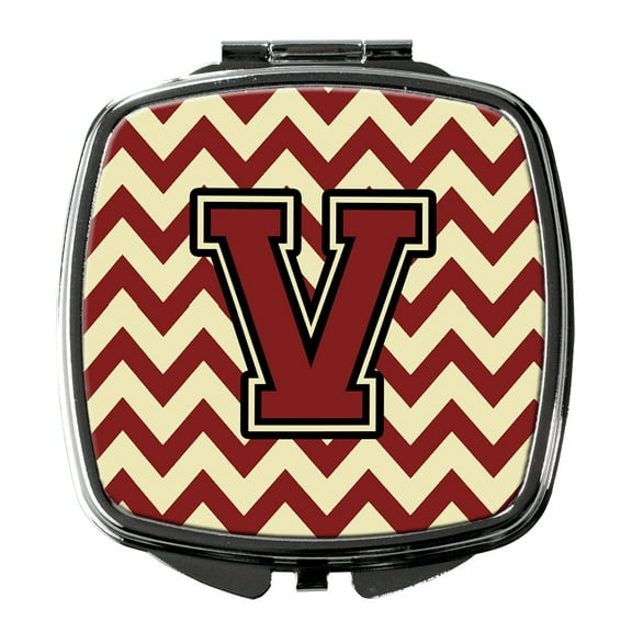 Letter V Chevron Maroon and Gold Compact Mirror