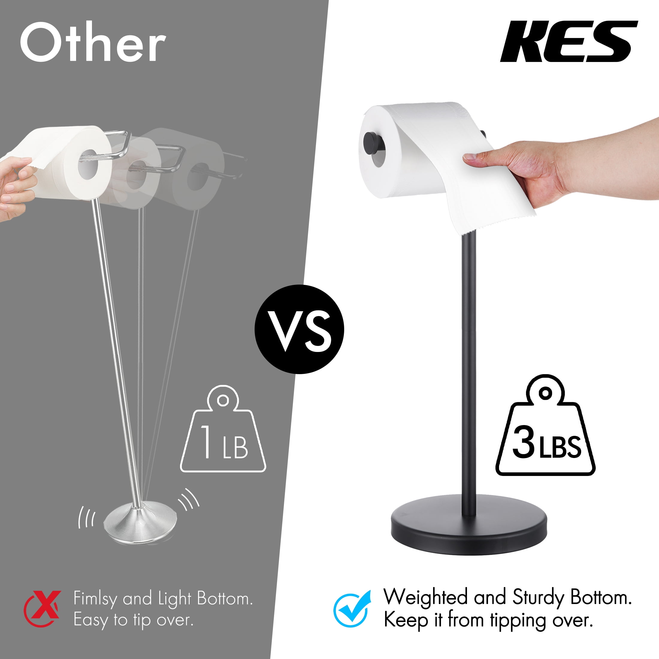 Kes Freestanding Toilet Paper Holder with Reserve for Bathroom Modern Tissue Roll Holder Stand 29 inch H SUS304 Stainless Steel Rustproof Matte Black