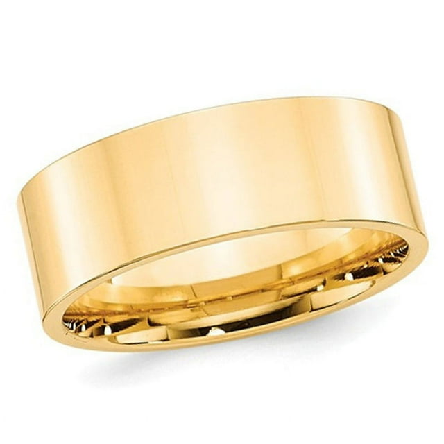 Mens 14K Yellow Gold 8mm Flat Comfort Fit Wedding Band Ring