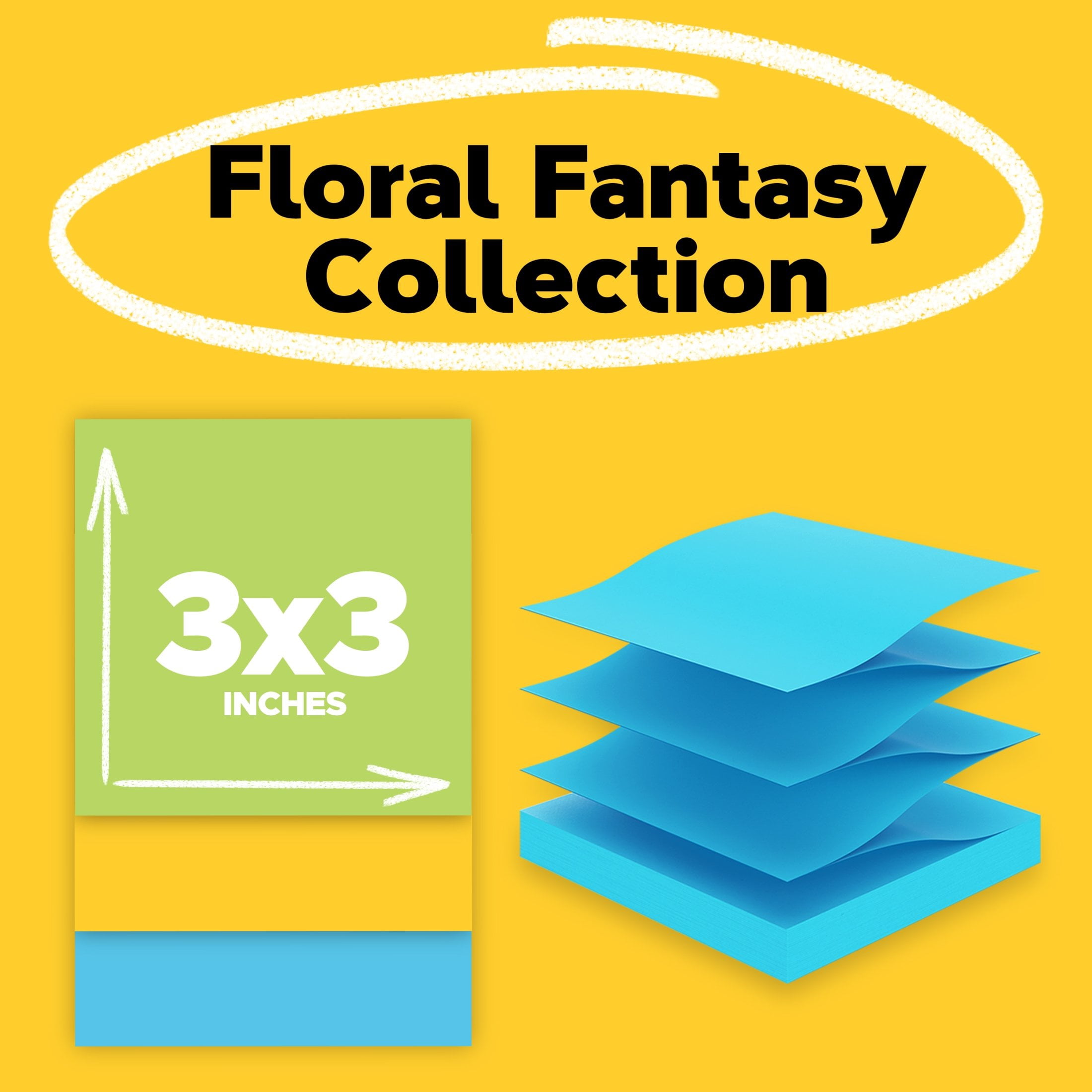 Post-it Dispenser Pop-up Notes, 3 in x 3 in, Floral Fantasy, 18 Pads