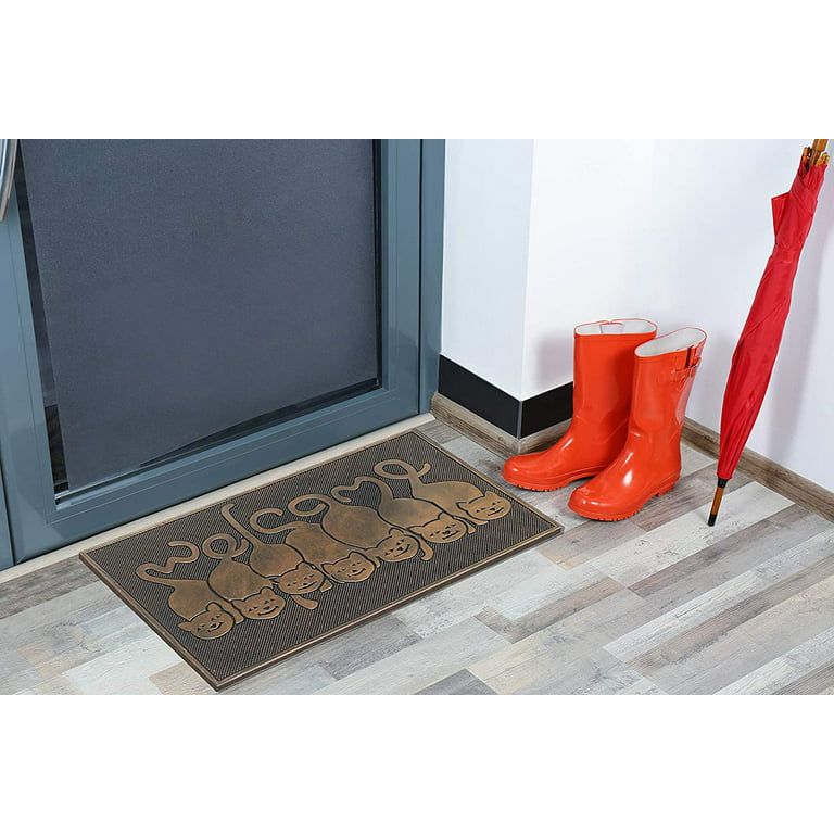 A1 Home Collections A1hc Cat Tail Welcome Copper 18 in x 30 in Welcome Door Mats for Outdoor Entrance Non-Slip Backing Rubber Mat, Brown