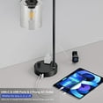 thumbnail image 2 of Industrial Bedside Table Lamp with USB-C Charging, Dimmable Black Ports & Glass Shade for Bedroom Office Living Room, 2 of 8